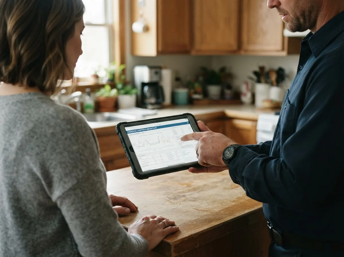 HVAC technician inspecting a heating & cooling system in Mayfield, KY